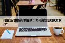 打造热门视频号的秘诀：如何高效获取优质粉丝？