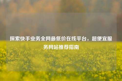 探索快手业务全网最低价在线平台,超便宜服务网站推荐指南